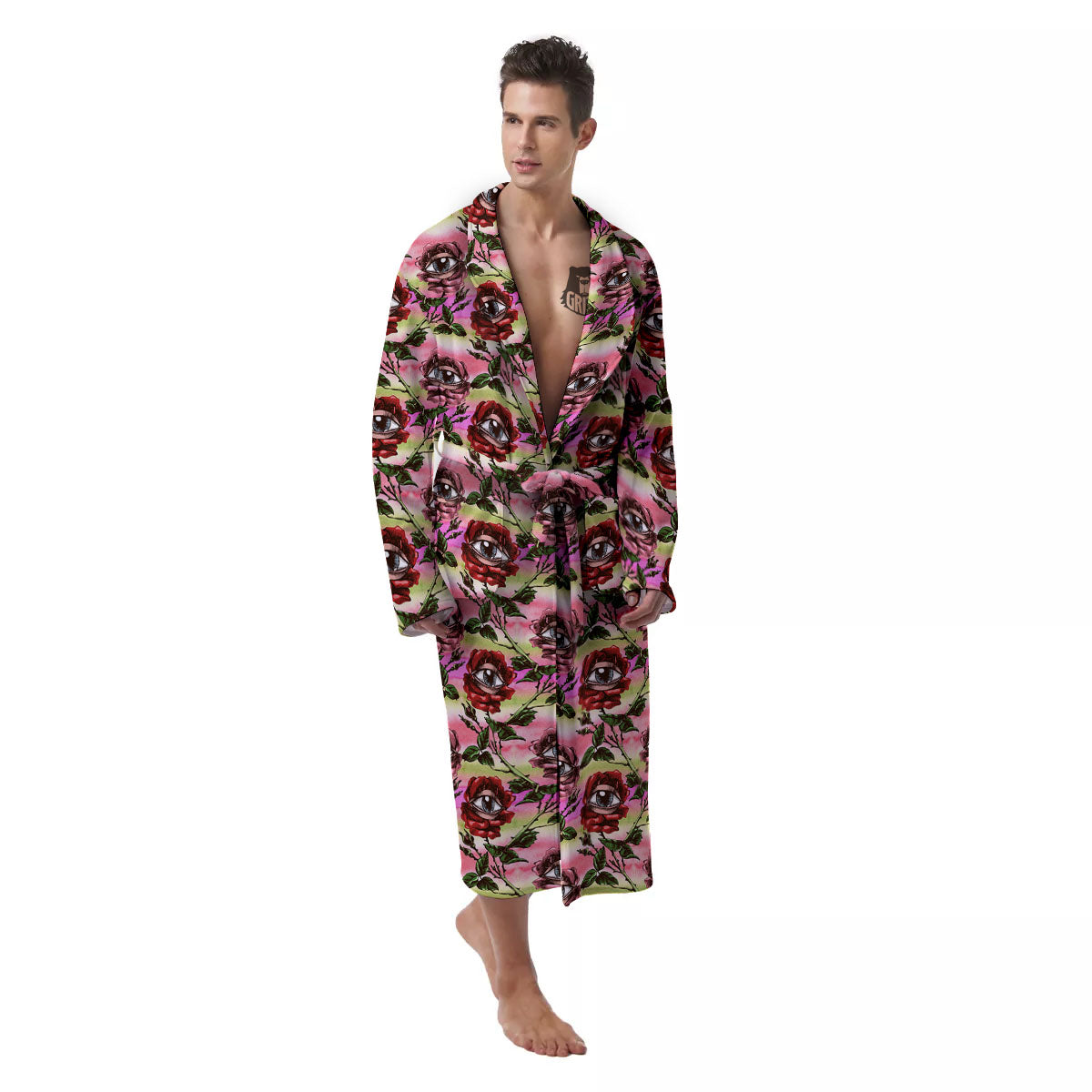 Rose Eyeball Print Pattern Men's Robe-grizzshop