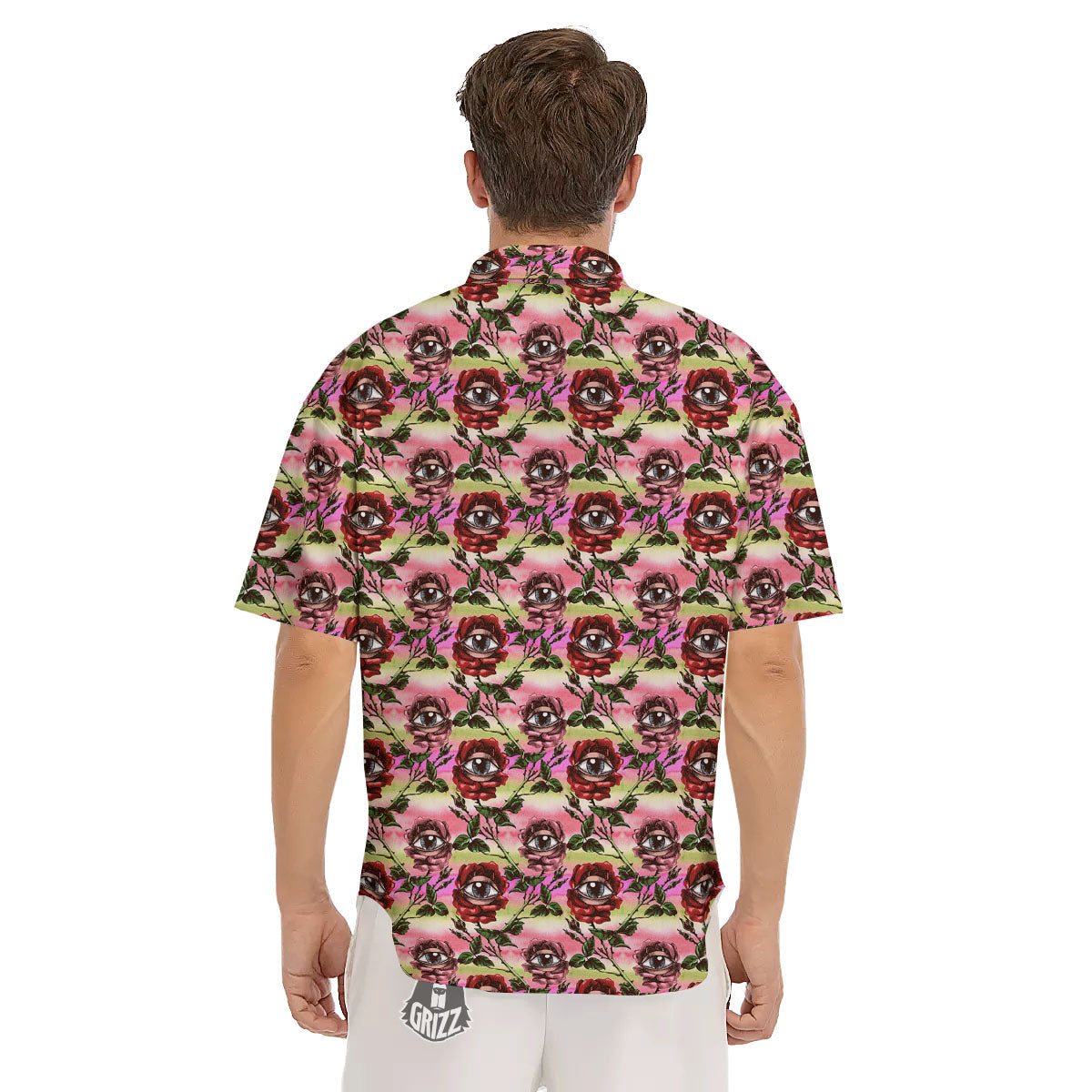 Rose Eyeball Print Pattern Men's Short Sleeve Shirts-grizzshop