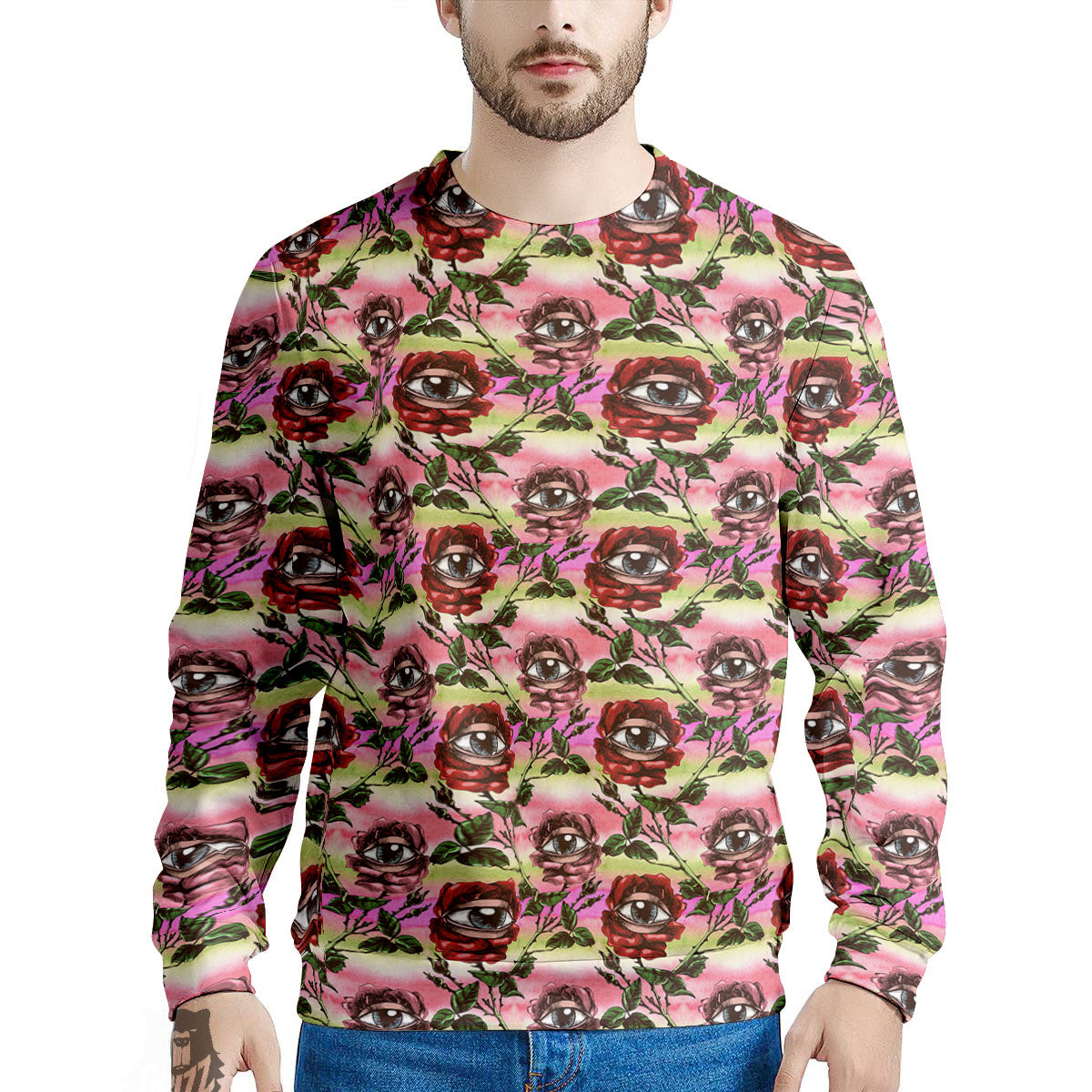 Rose Eyeball Print Pattern Men's Sweatshirt-grizzshop