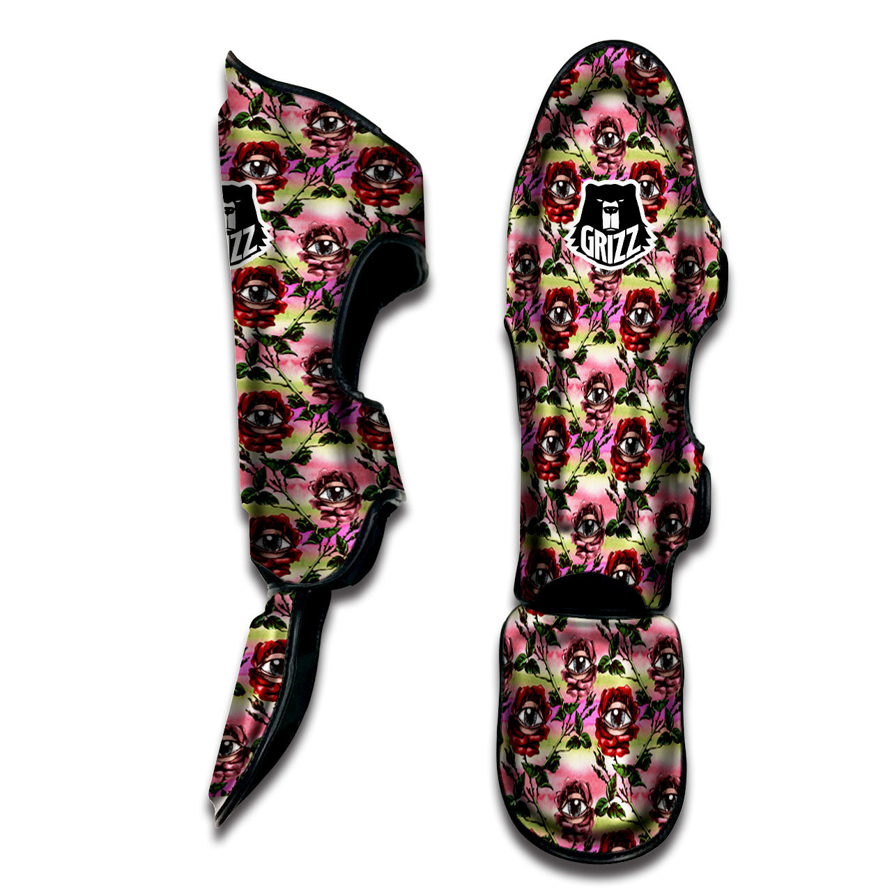 Rose Eyeball Print Pattern Muay Thai Shin Guards-grizzshop