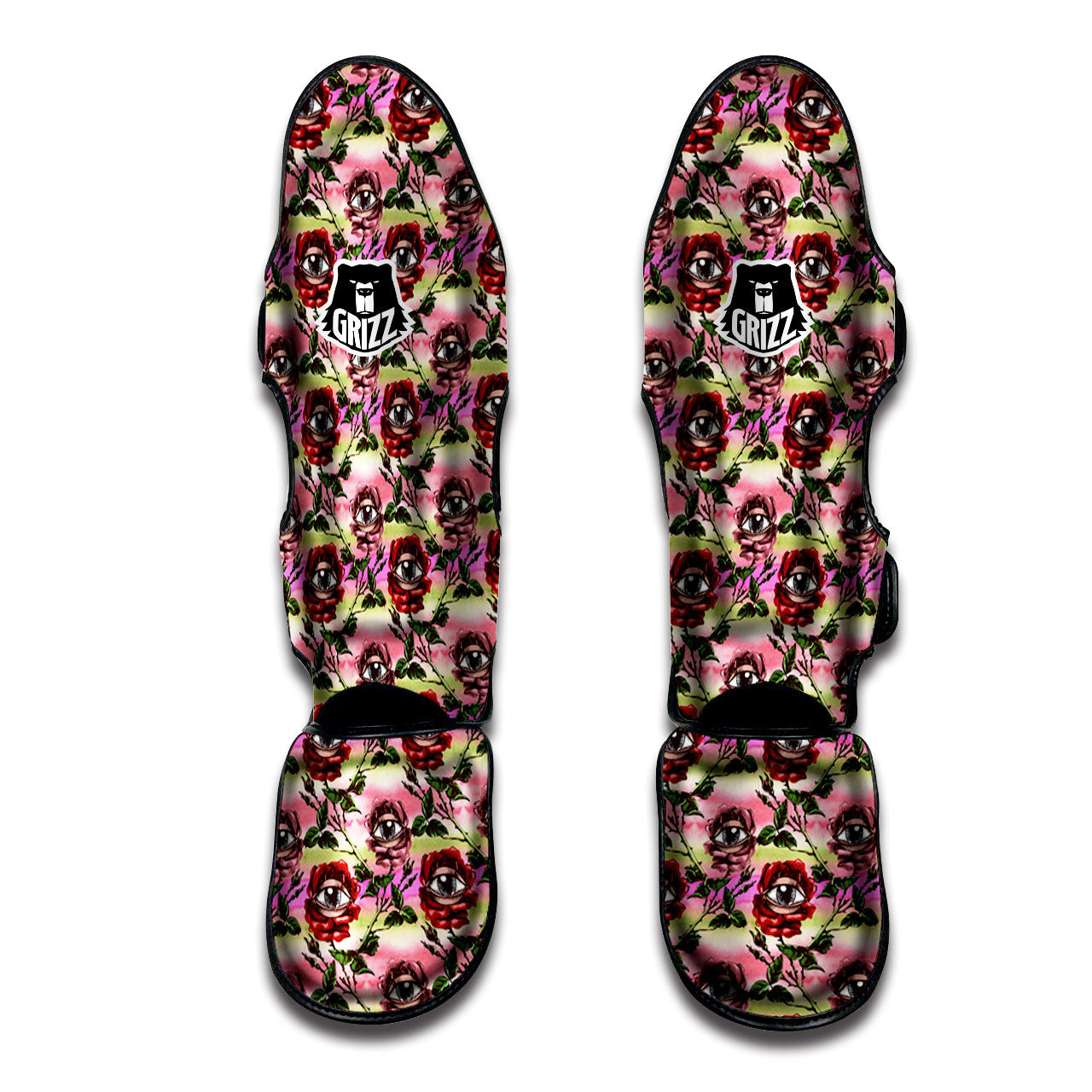 Rose Eyeball Print Pattern Muay Thai Shin Guards-grizzshop