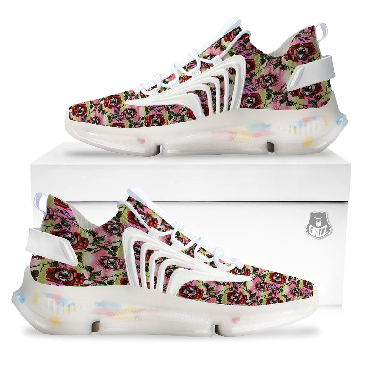 Rose Eyeball Print Pattern White Gym Shoes-grizzshop
