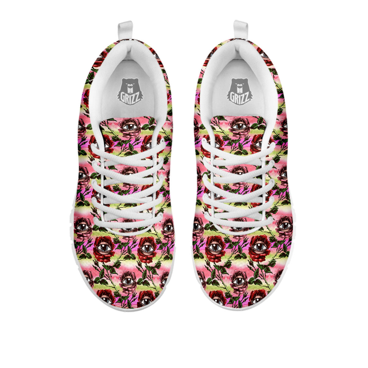 Rose Eyeball Print Pattern White Sneaker-grizzshop