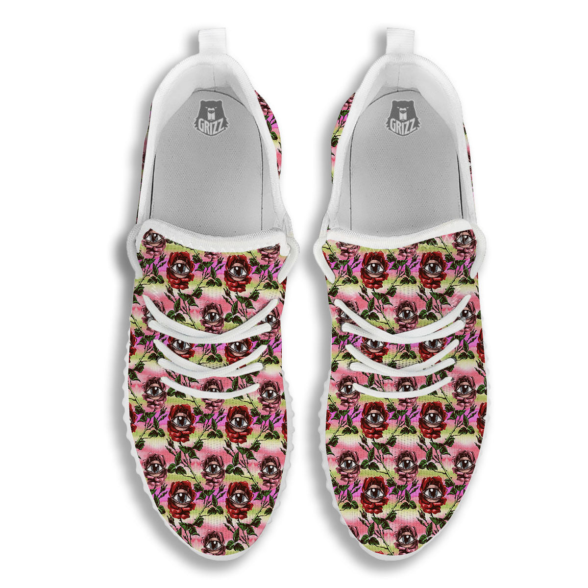 Rose Eyeball Print Pattern White Walking Shoes-grizzshop