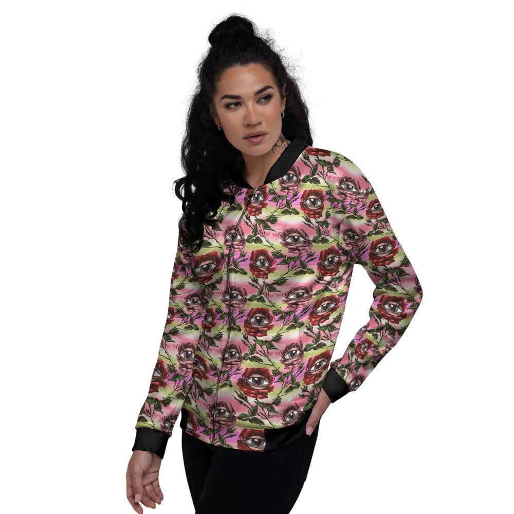 Rose Eyeball Print Pattern Women's Bomber Jacket-grizzshop