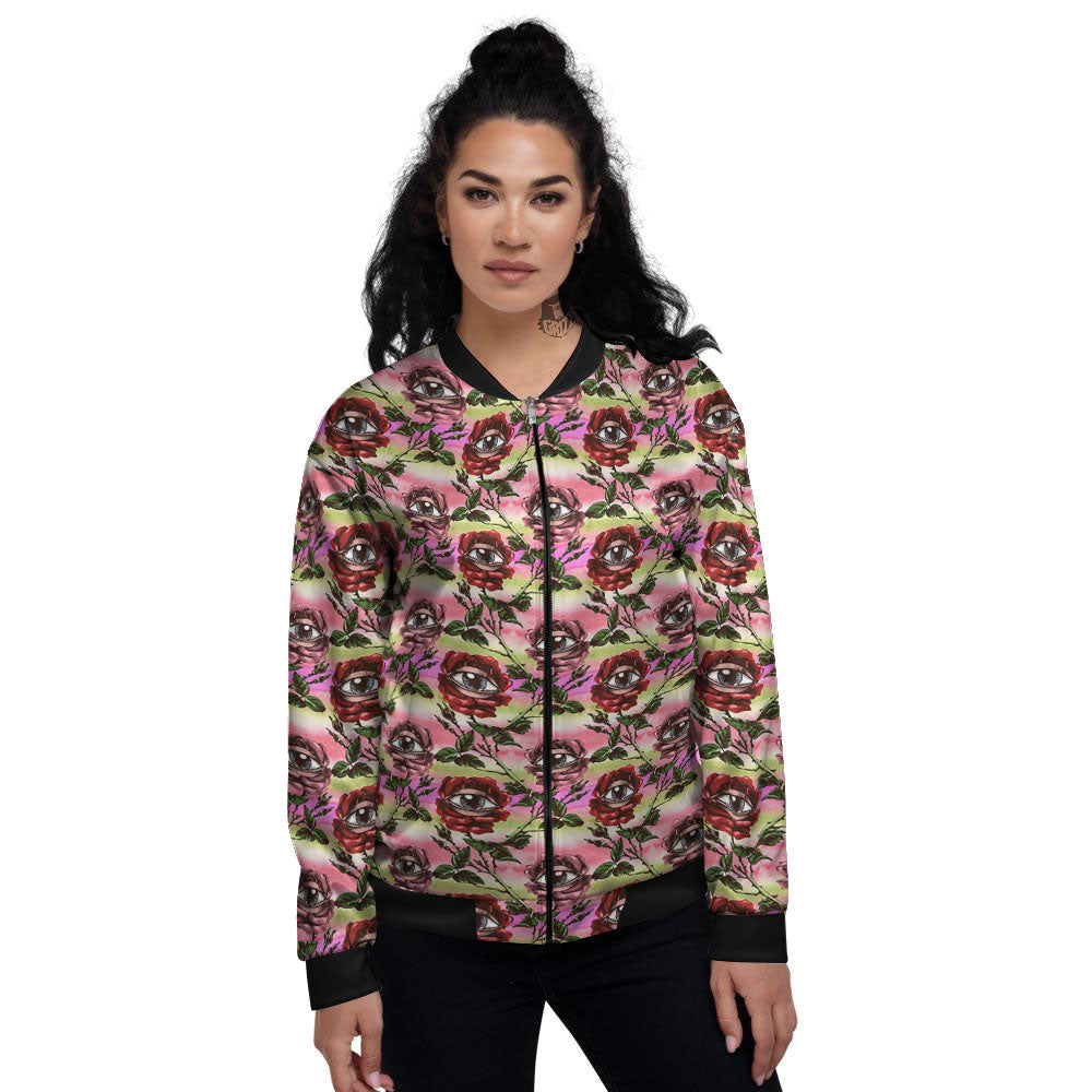 Rose Eyeball Print Pattern Women's Bomber Jacket-grizzshop