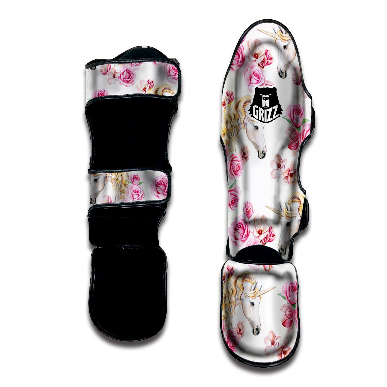 Rose Fairy White Unicorn Print Pattern Muay Thai Shin Guards-grizzshop