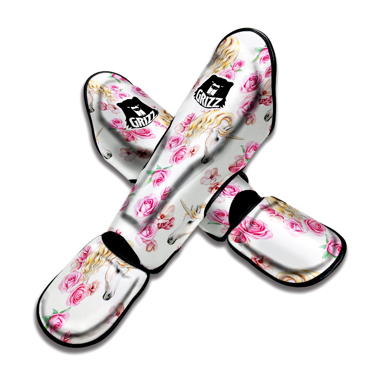 Rose Fairy White Unicorn Print Pattern Muay Thai Shin Guards-grizzshop