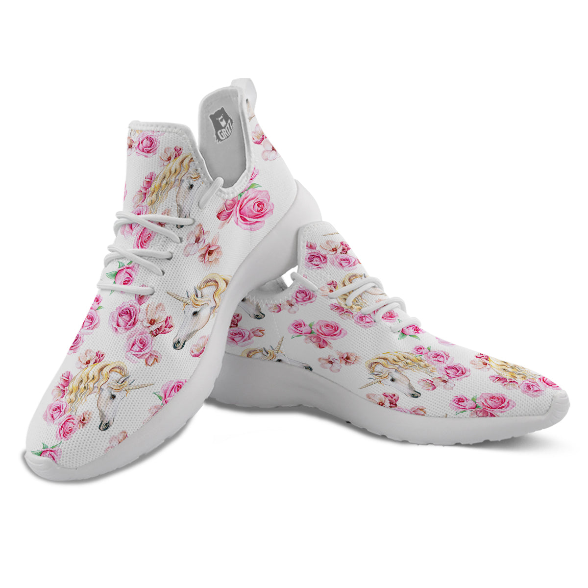 Rose Fairy White Unicorn Print Pattern White Athletic Shoes-grizzshop