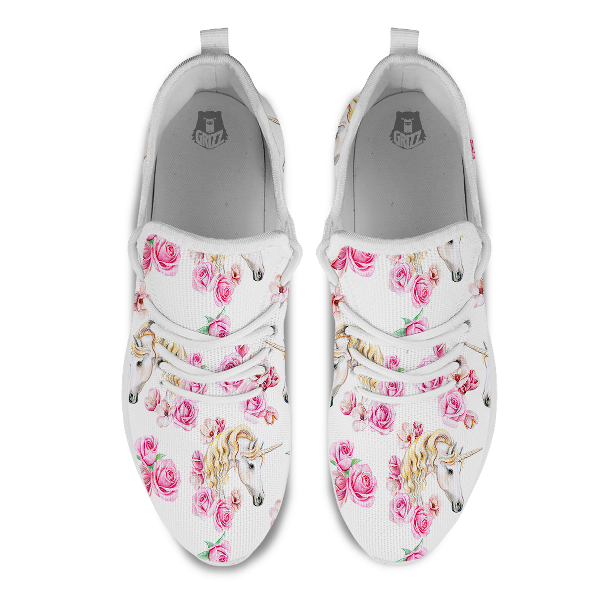 Rose Fairy White Unicorn Print Pattern White Athletic Shoes-grizzshop