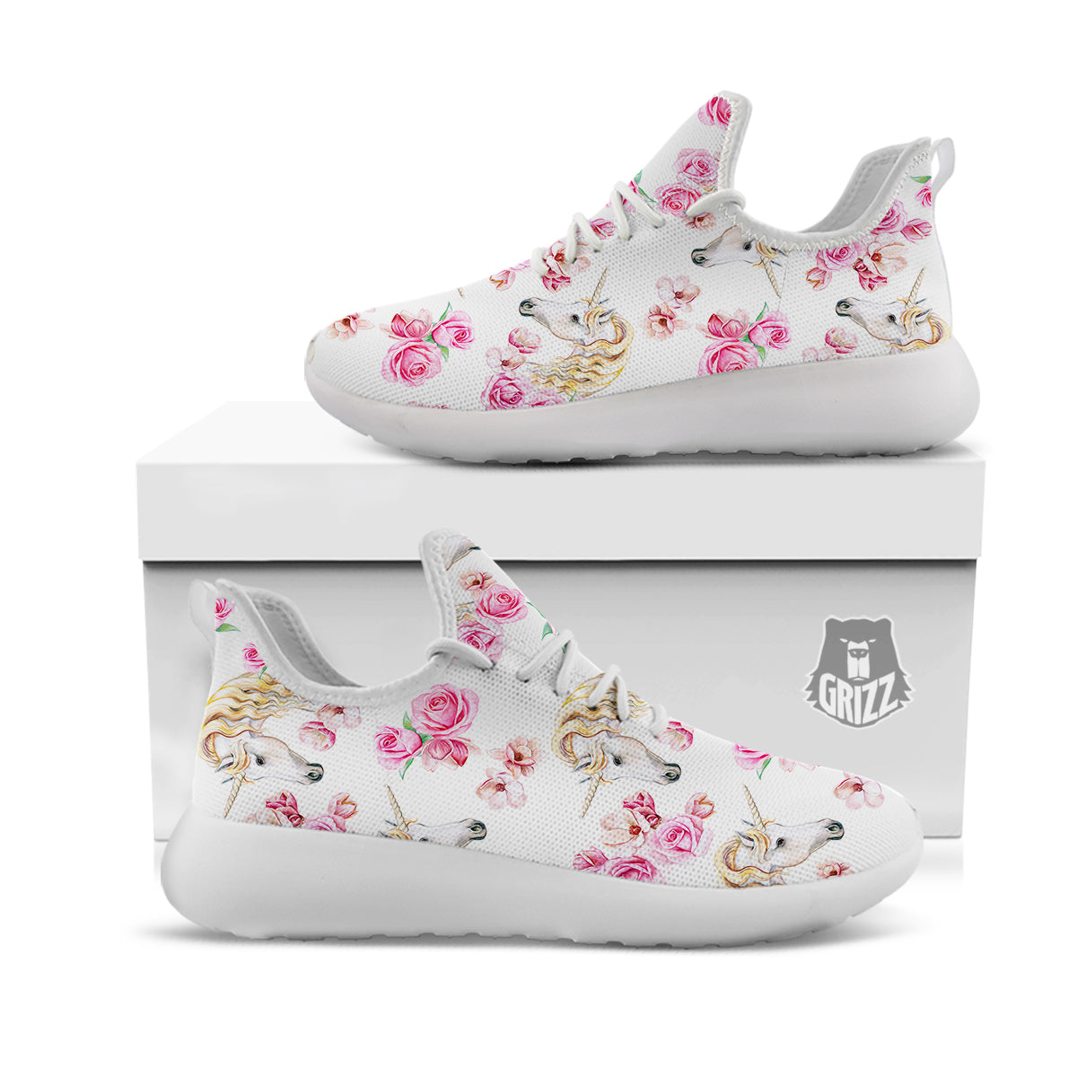 Rose Fairy White Unicorn Print Pattern White Athletic Shoes-grizzshop