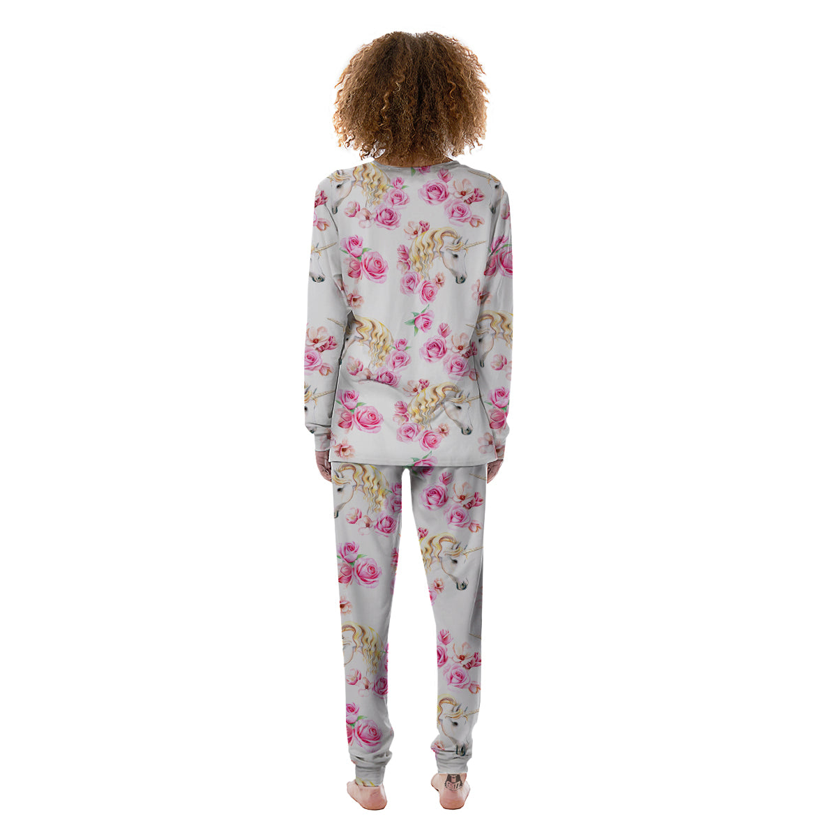 Rose Fairy White Unicorn Print Pattern Women's Pajamas-grizzshop