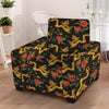 Rose Floral Golden Dragon Print Armchair Cover-grizzshop