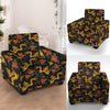 Rose Floral Golden Dragon Print Armchair Cover-grizzshop