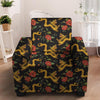 Rose Floral Golden Dragon Print Armchair Cover-grizzshop