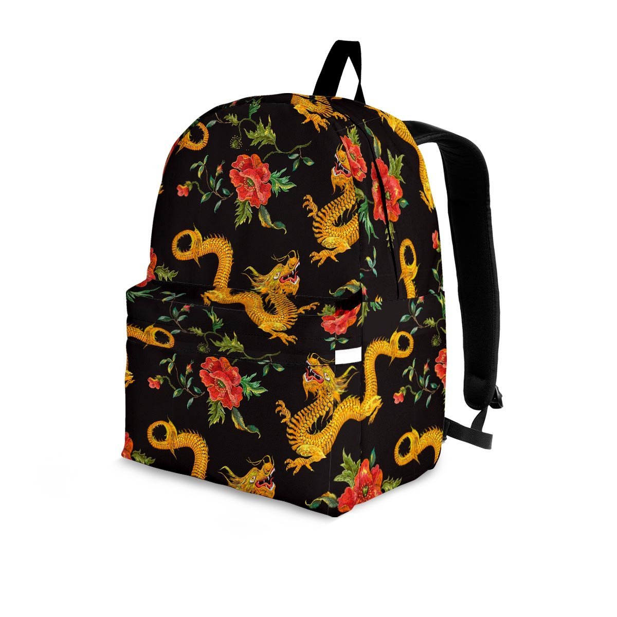 Rose Floral Golden Dragon Print Backpack-grizzshop