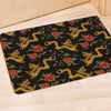 Rose Floral Golden Dragon Print Door Mat-grizzshop