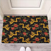 Rose Floral Golden Dragon Print Door Mat-grizzshop