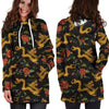 Rose Floral Golden Dragon Print Hoodie Dress-grizzshop