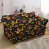 Rose Floral Golden Dragon Print Loveseat Cover-grizzshop