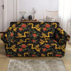 Rose Floral Golden Dragon Print Loveseat Cover-grizzshop