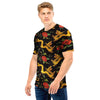 Rose Floral Golden Dragon Print Men T Shirt-grizzshop