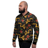 Rose Floral Golden Dragon Print Men's Bomber Jacket-grizzshop