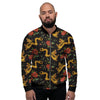 Rose Floral Golden Dragon Print Men's Bomber Jacket-grizzshop