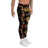 Rose Floral Golden Dragon Print Men's Leggings-grizzshop