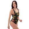 Rose Floral Golden Dragon Print One Piece Swimsuite-grizzshop