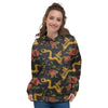 Rose Floral Golden Dragon Print Women's Hoodie-grizzshop