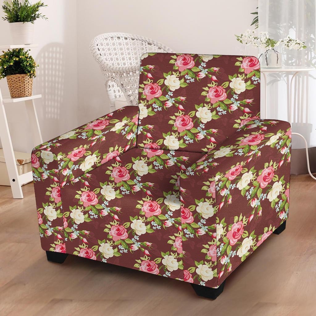 Rose Floral Print Armchair Cover-grizzshop