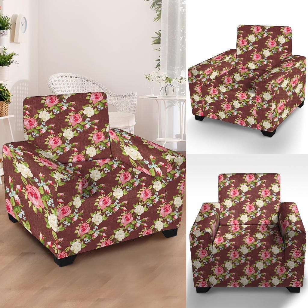 Rose Floral Print Armchair Cover-grizzshop