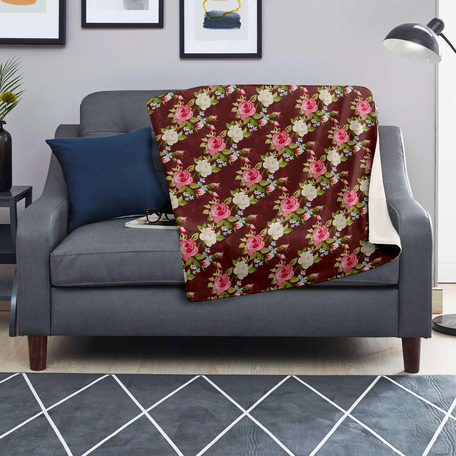 Rose Floral Print Blanket-grizzshop