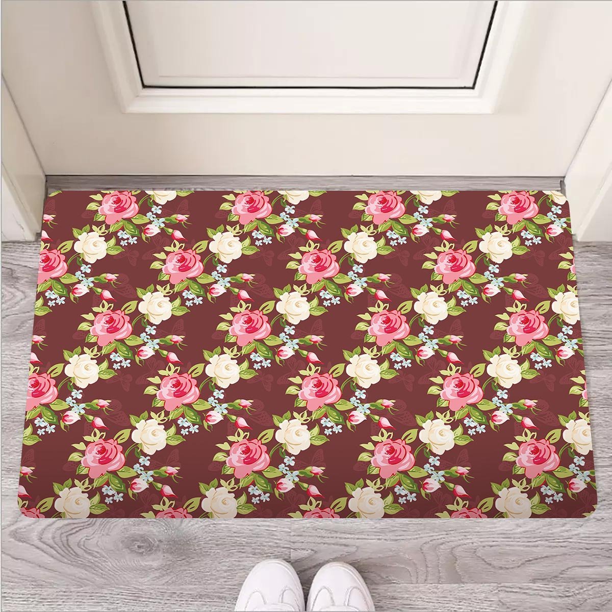 Rose Floral Print Door Mat-grizzshop