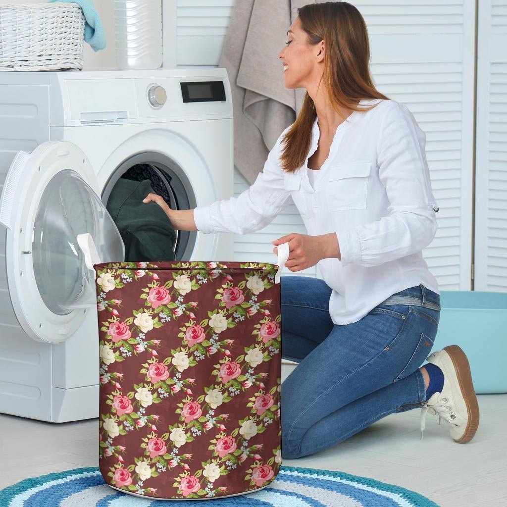 Rose Floral Print Laundry Basket-grizzshop