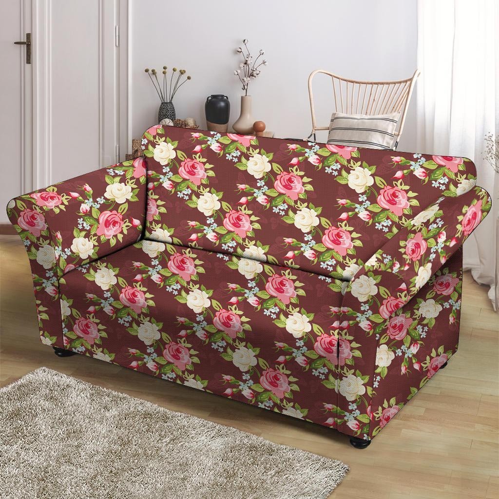 Rose Floral Print Loveseat Cover-grizzshop