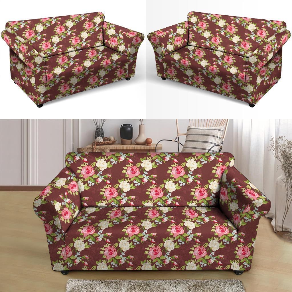 Rose Floral Print Loveseat Cover-grizzshop