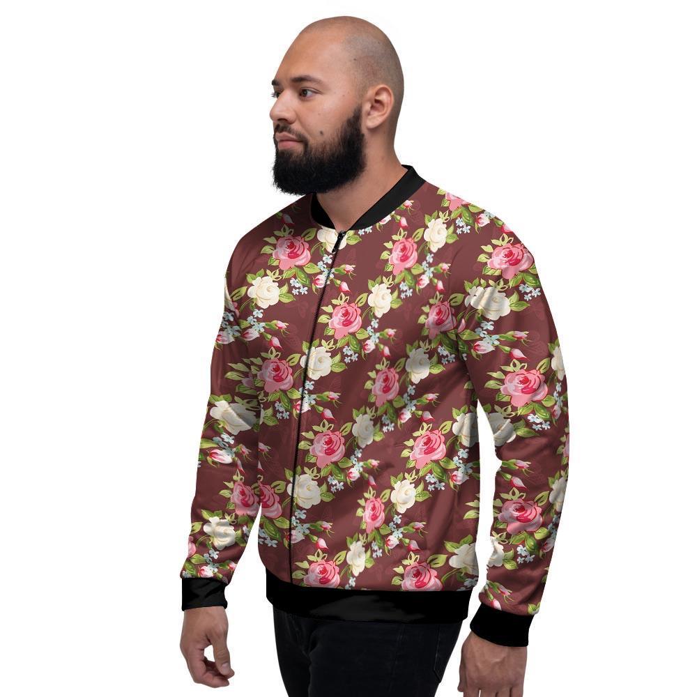 Rose Floral Print Men's Bomber Jacket-grizzshop