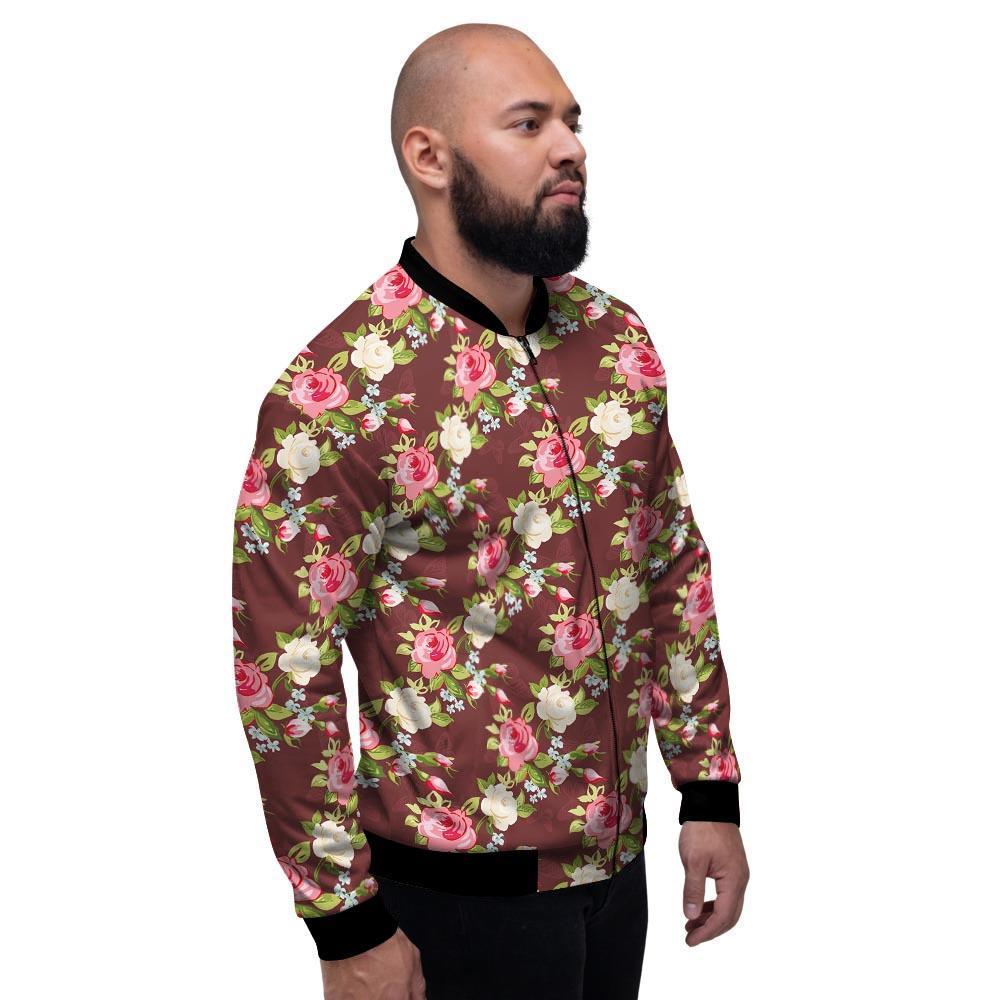 Rose Floral Print Men's Bomber Jacket-grizzshop