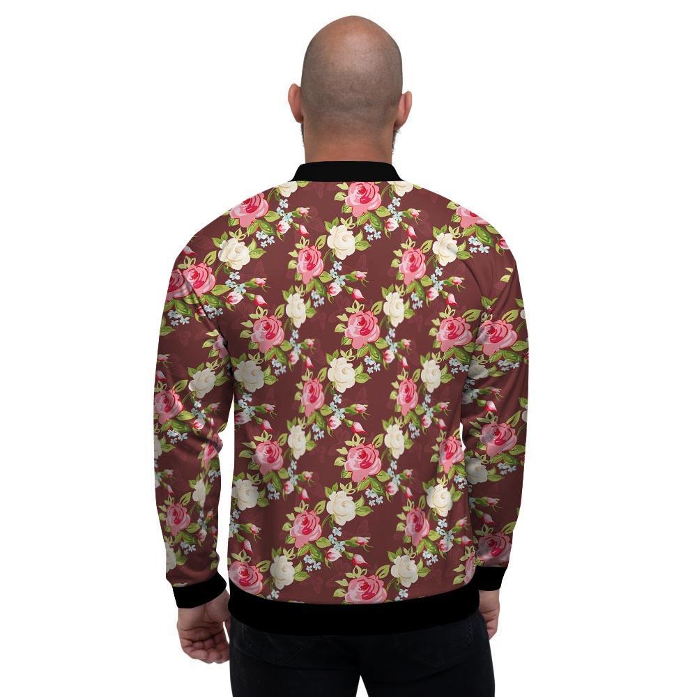 Rose Floral Print Men's Bomber Jacket-grizzshop