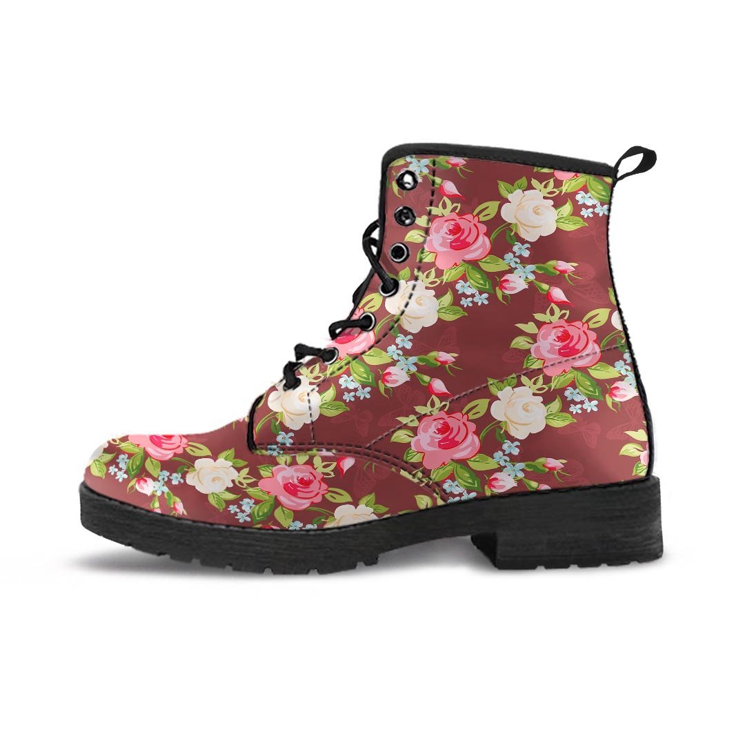 Rose Floral Print Men's Boots-grizzshop