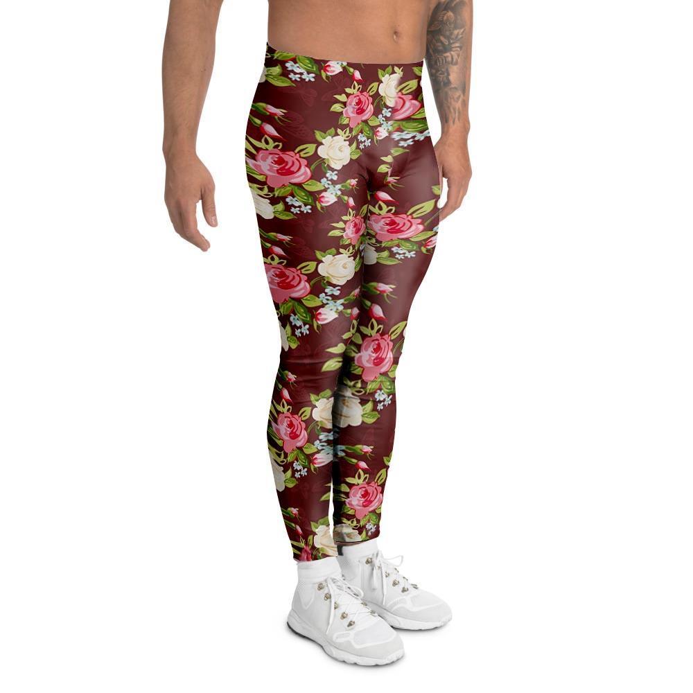 Rose Floral Print Men's Leggings-grizzshop