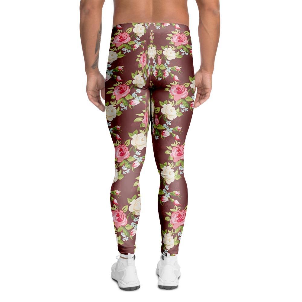 Rose Floral Print Men's Leggings-grizzshop