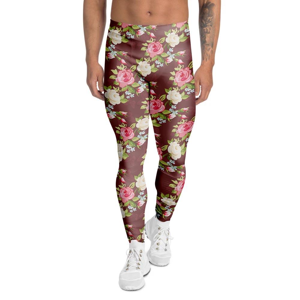 Rose Floral Print Men's Leggings-grizzshop