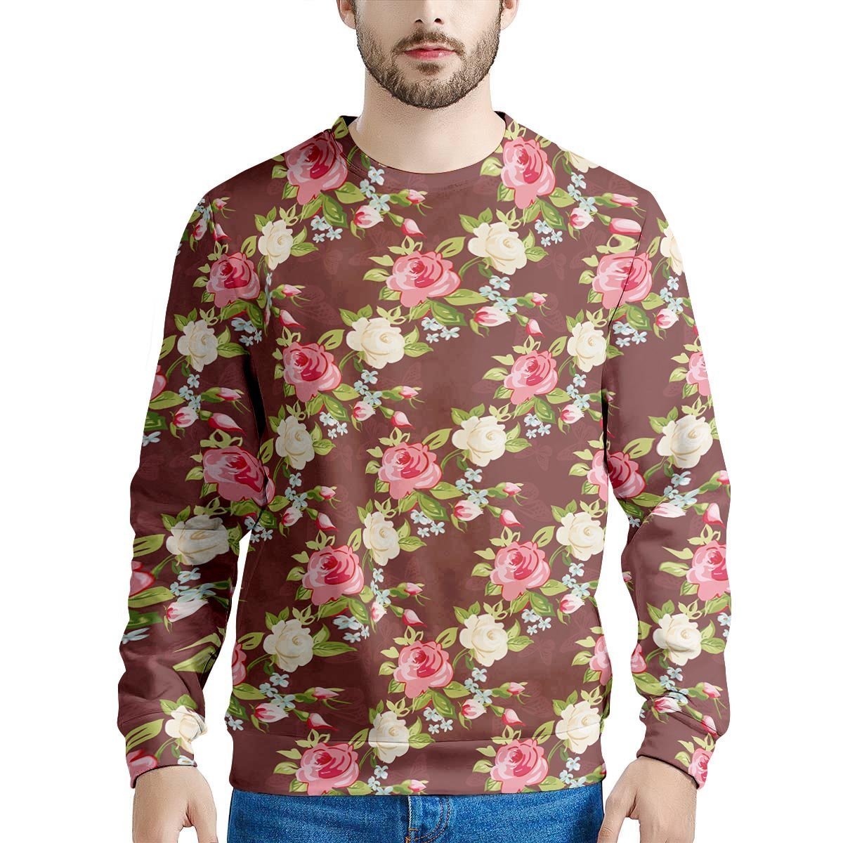 Rose Floral Print Men's Sweatshirt-grizzshop