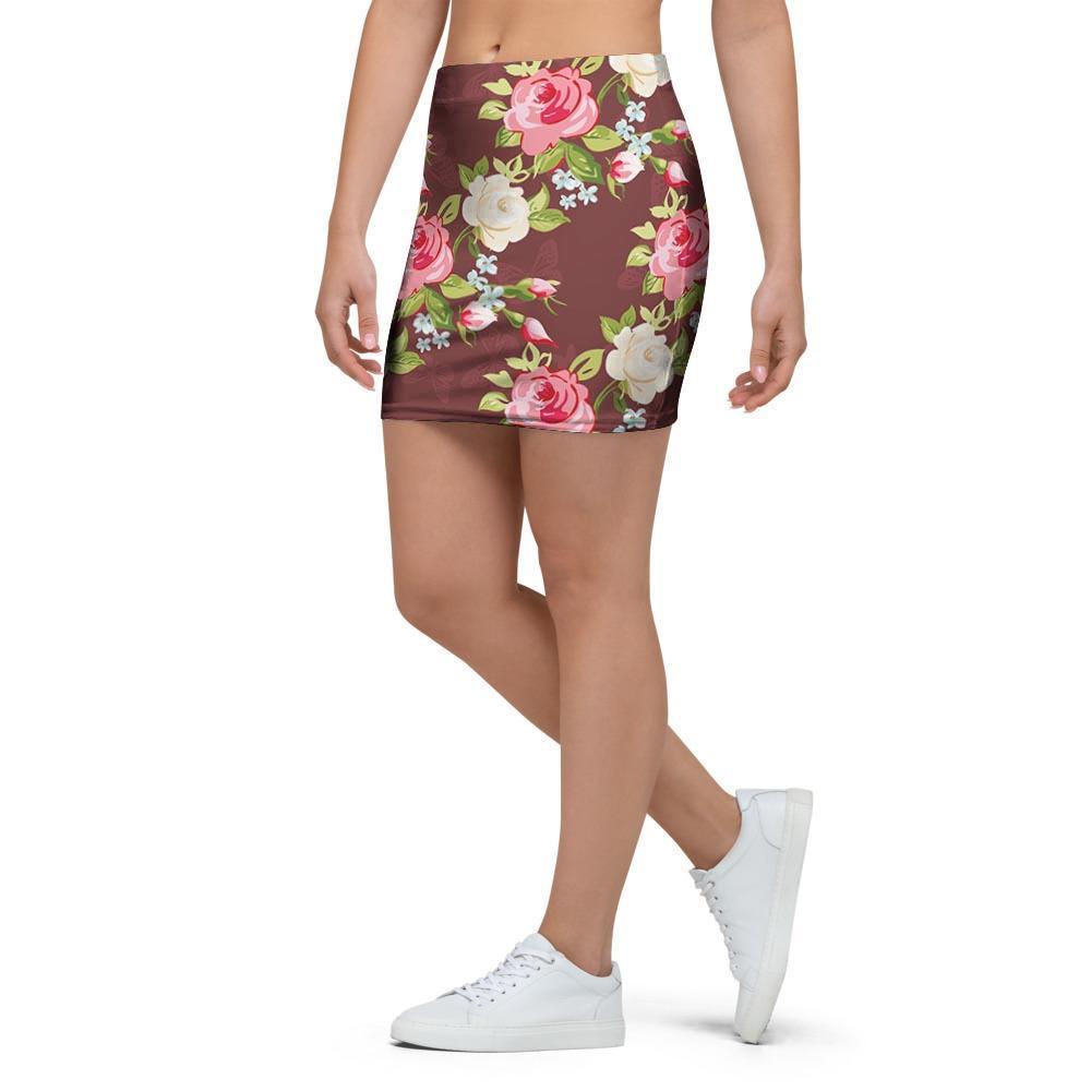 Rose Floral Print Mini Skirt-grizzshop