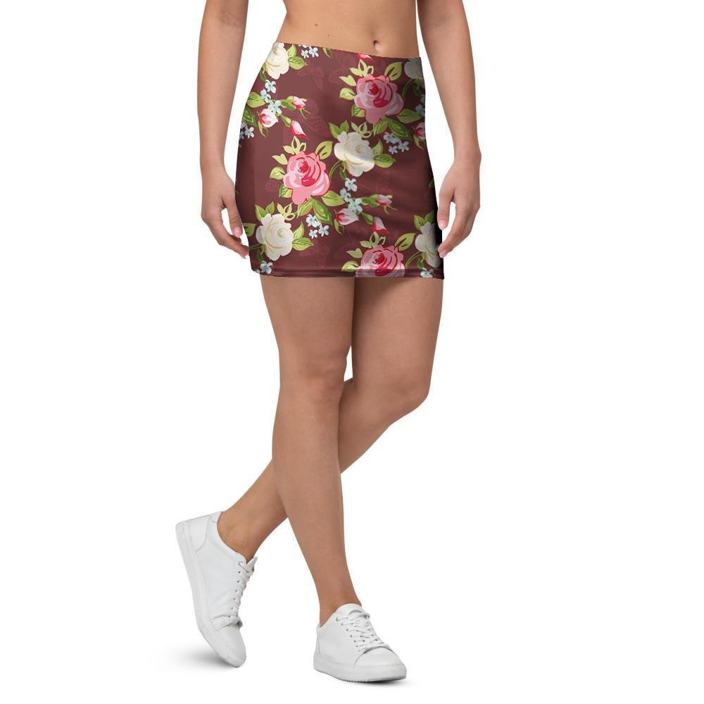 Rose Floral Print Mini Skirt-grizzshop