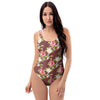 Rose Floral Print One Piece Swimsuite-grizzshop