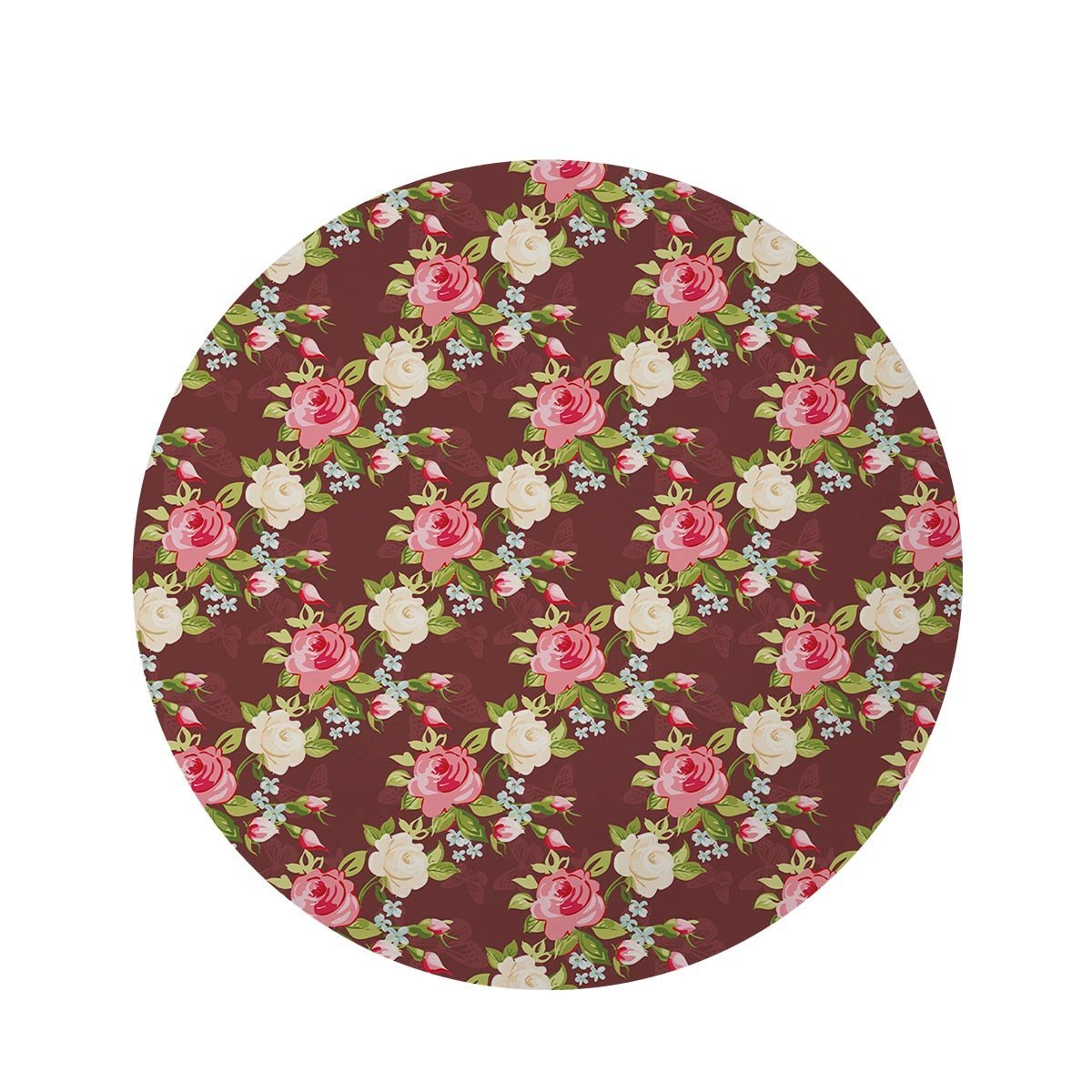 Rose Floral Print Round Rug-grizzshop